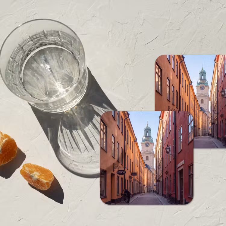 Straat - Klokkentoren - Stad - Architectuur - Historisch onderzetter kurk middel -sfeer4