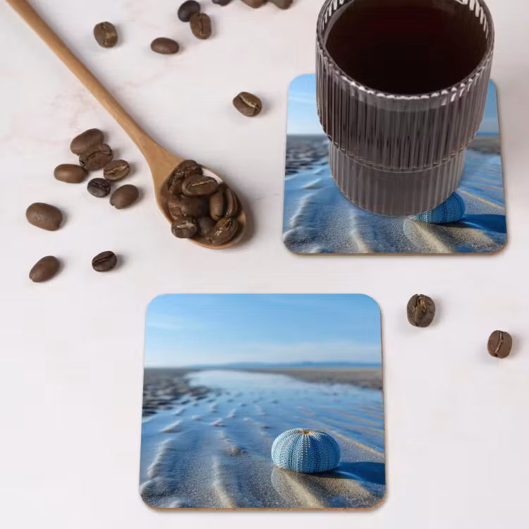 Strand - Schild - Water - Blauw onderzetter kurk middel -sfeer2