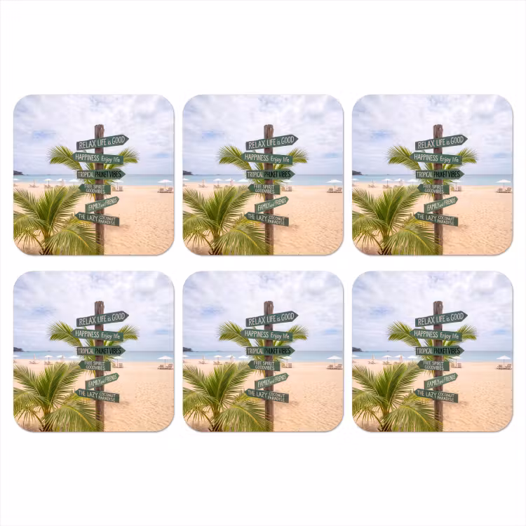 Strand - Wegwijzer - Palmen - Tropisch - Groen onderzetter kurk middel -3d