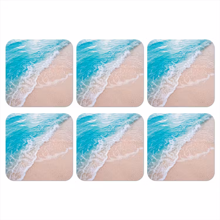 Strand - Zee - Golf - Natuur - Blauw onderzetter kurk middel -3d