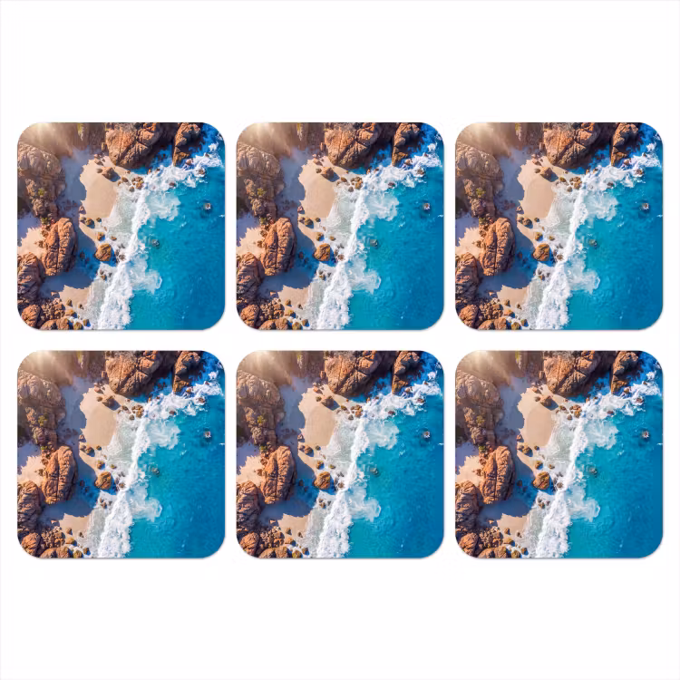 Strand - Zee - Rotsen - Natuur - Blauw onderzetter kurk middel -3d