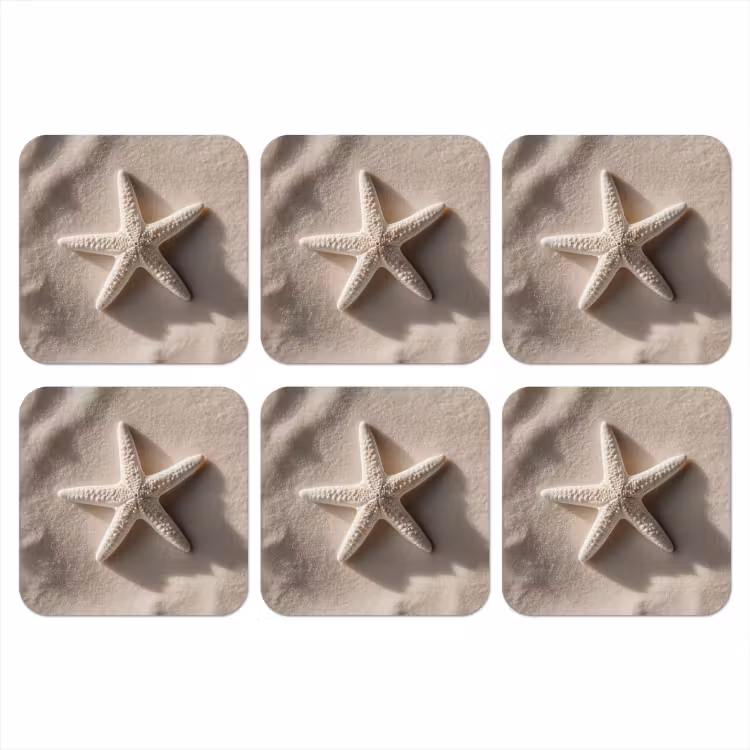 Strand - Zeester - Zand - Beige onderzetter kurk middel -3d