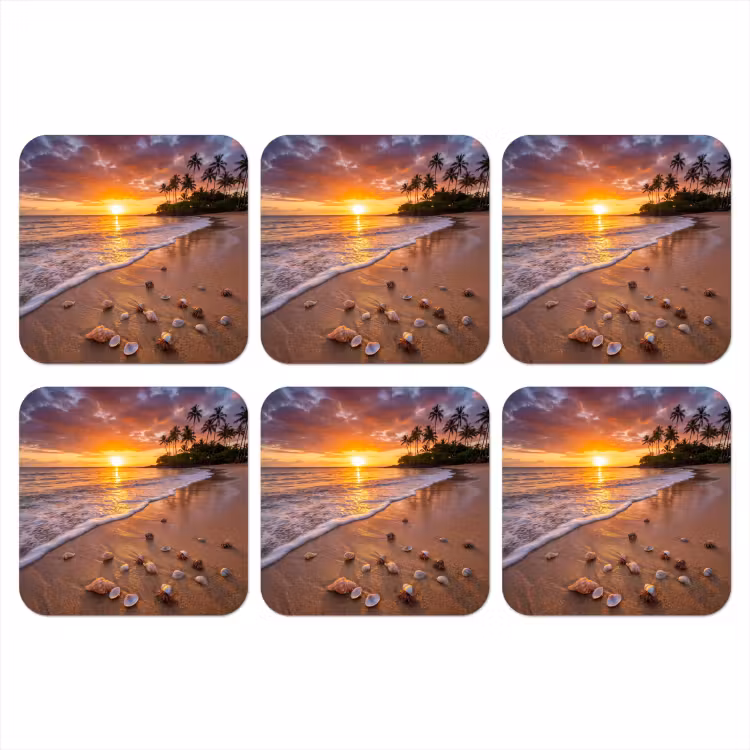 Strand - Zonsondergang - Palmbomen - Natuur - Oranje onderzetter kurk middel -3d