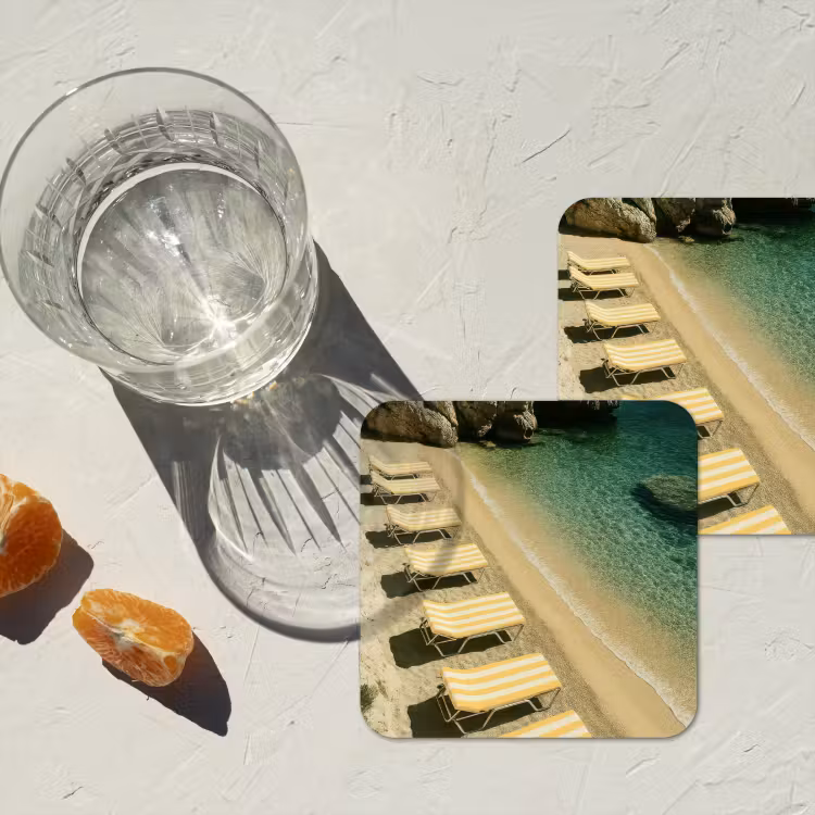 Strandbedden - Zee - Stenen - Baai onderzetter kurk middel -sfeer4