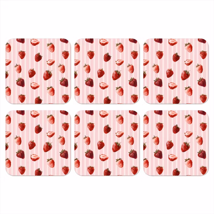 Strepen - Aardbei - Roze onderzetter kurk middel 366 -3d