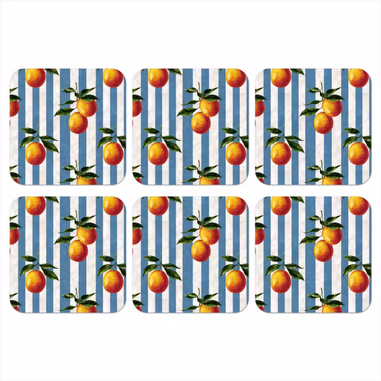 Strepen - Citroen - Blauw onderzetter kurk middel 366 -3d