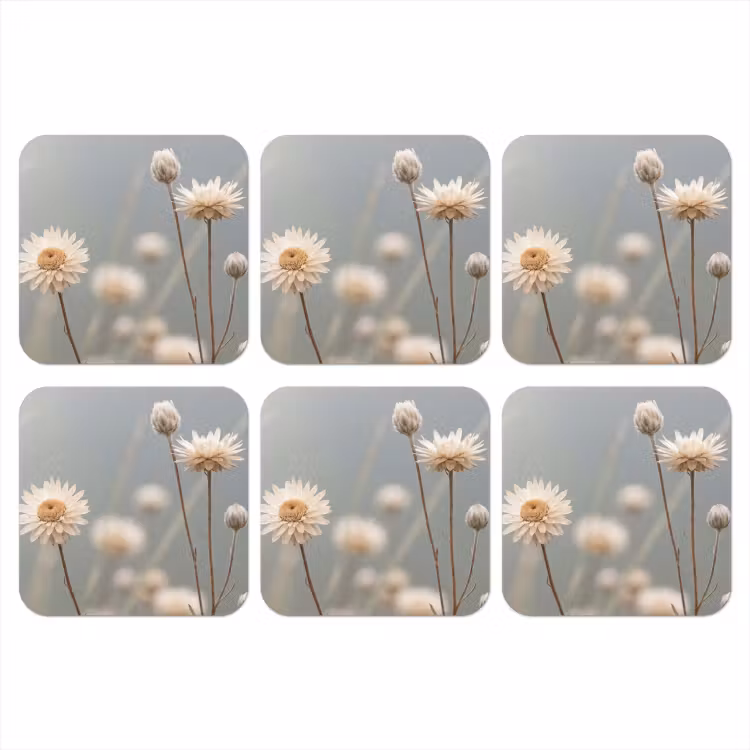 Strobloemen - Wit - Daglicht onderzetter kurk middel -3d