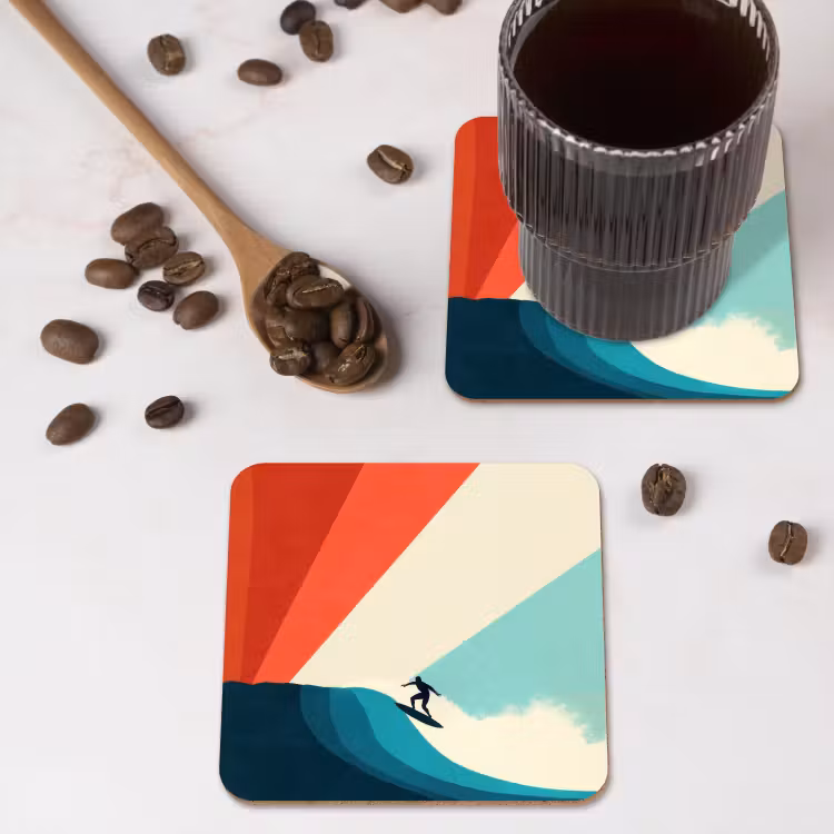 Surfer - Abstract - Golven - Zonnestralen onderzetter kurk middel -sfeer2