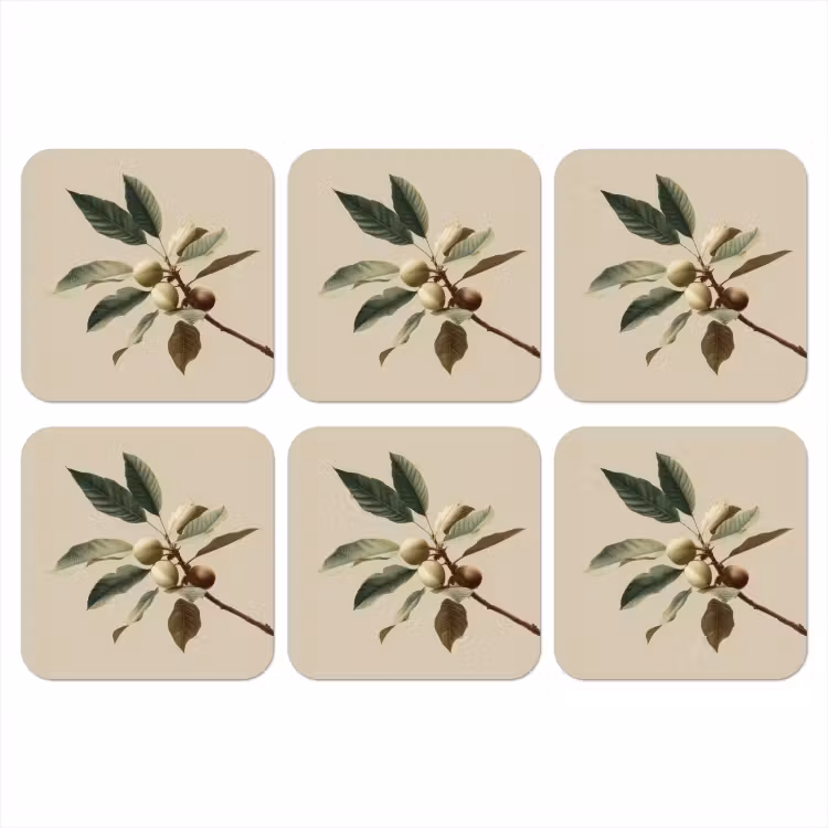 Tak - Groene Bladeren - Vruchten onderzetter kurk middel -3d