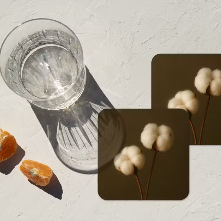 Takken - Katoen - Wit - Bollen onderzetter kurk middel -sfeer4