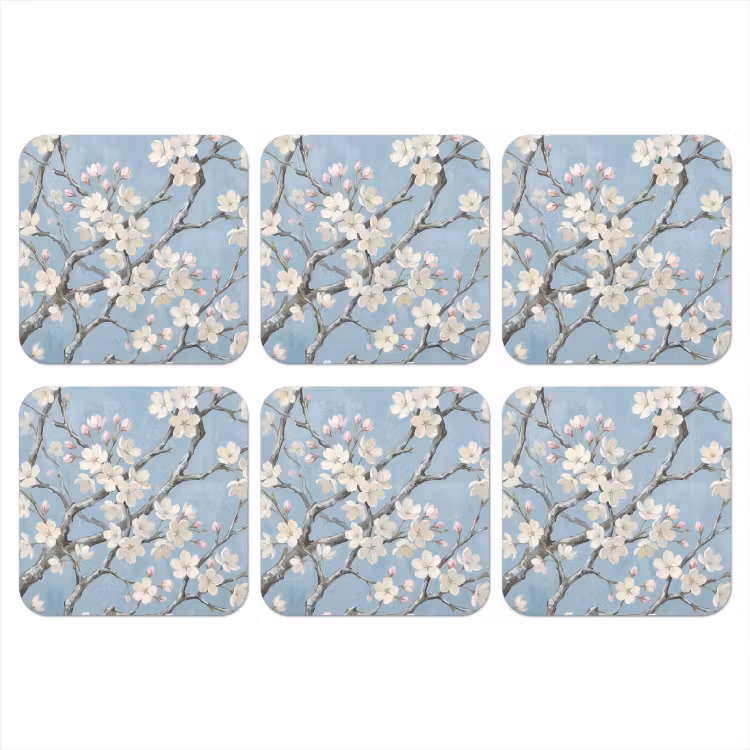 Takken - Kersenbloesem - Blauw onderzetter kurk middel -3d