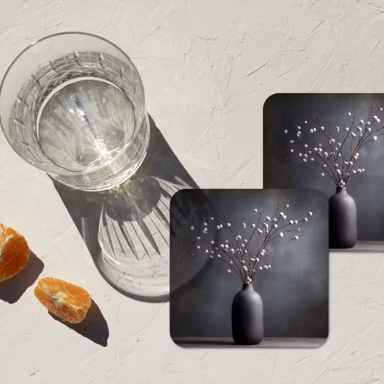Takken - Vaas - Bolletjes - Wit onderzetter kurk middel -sfeer4