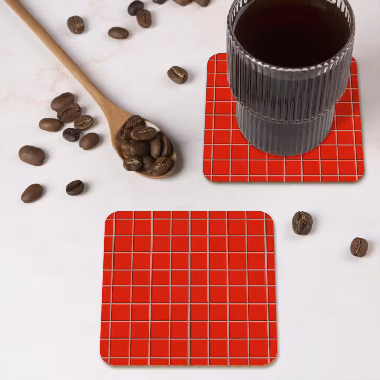 Tegel - Patroon - Kersen - Rood onderzetter kurk middel 366 -sfeer2