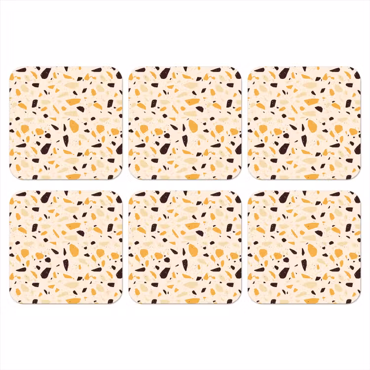 Terrazzo - Patroon - Geel - onderzetter kurk middel 366 -3d
