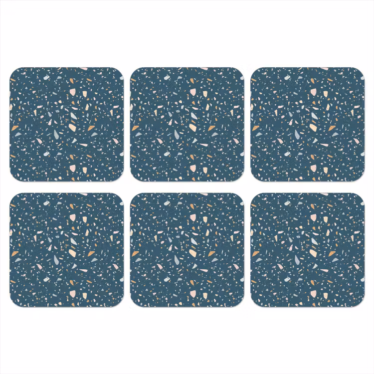 Terrazzo -  Patroon - Kleurrijk - Diep blauw onderzetter kurk middel 366 -3d