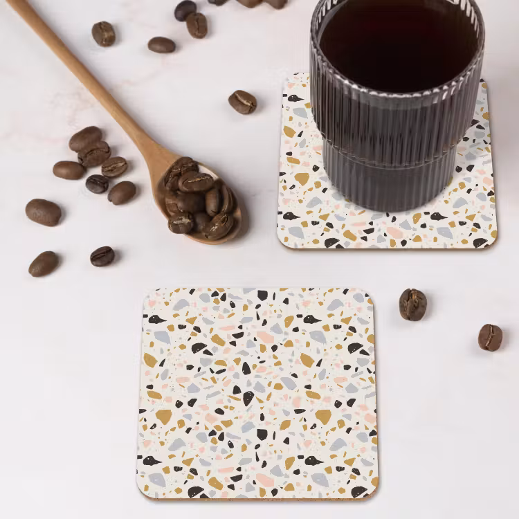 Terrazzo - Patroon - Neutraal - Zacht - Multi onderzetter kurk middel 366 -sfeer2