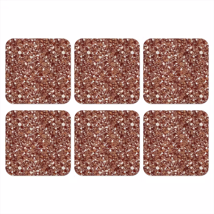 Terrazzo - Patroon - Steentextuur - Roodbruin onderzetter kurk middel 366 -3d