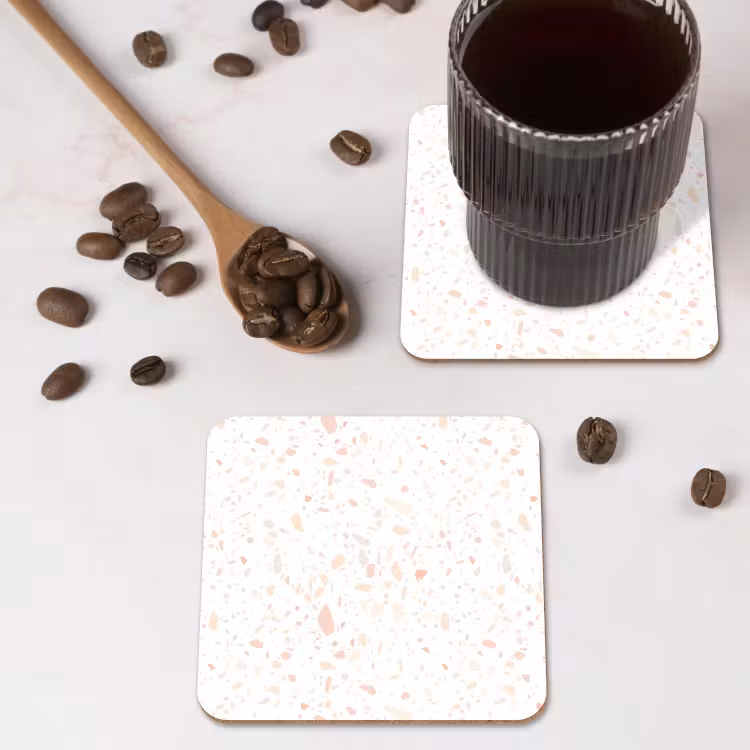 Terrazzo - Patroon - Wit - Perzik onderzetter kurk middel 366 -sfeer2