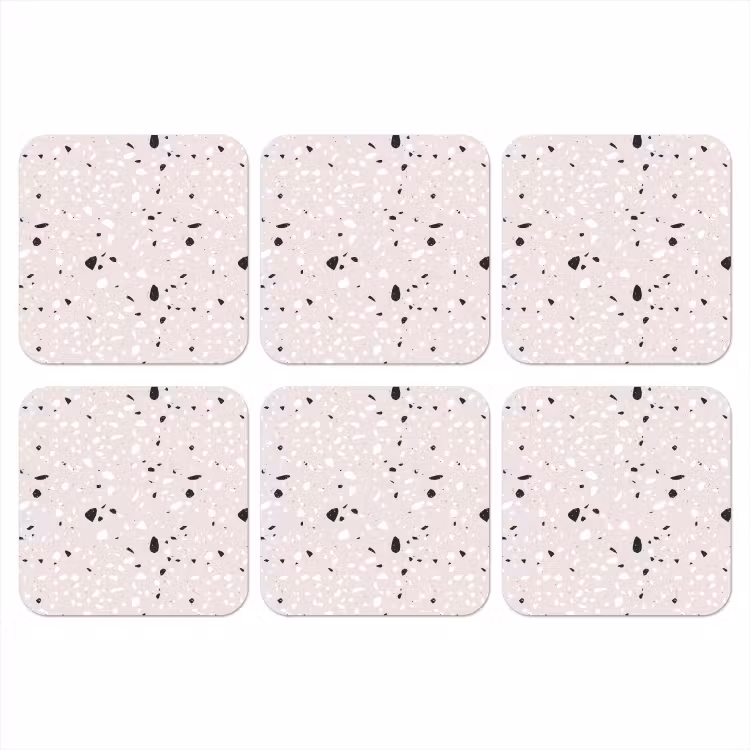 Terrazzo - Patroon - Zacht - Zwart - Wit onderzetter kurk middel 366 -3d