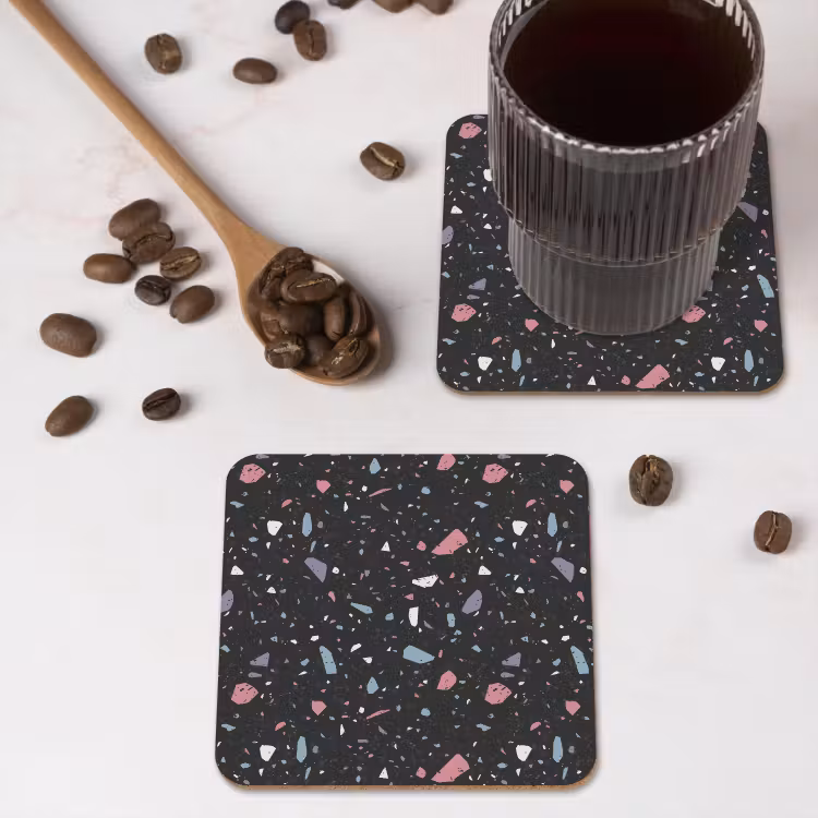 Terrazzo - Patroon - Zwart - Zacht onderzetter kurk middel 366 -sfeer2