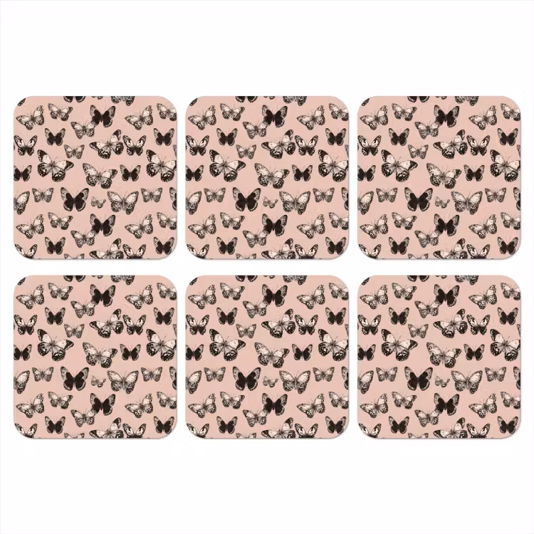 Tijdloos - Vlinders - Perzik onderzetter kurk middel 366 -3d