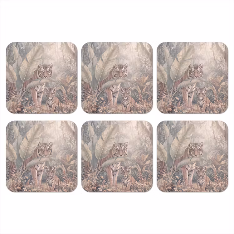 Tijger - Welp - Jungle - Illustratie - Dieren onderzetter kurk middel -3d