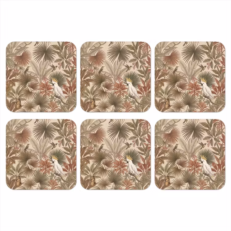 Tropisch - Vogels - Beige onderzetter kurk middel -3d
