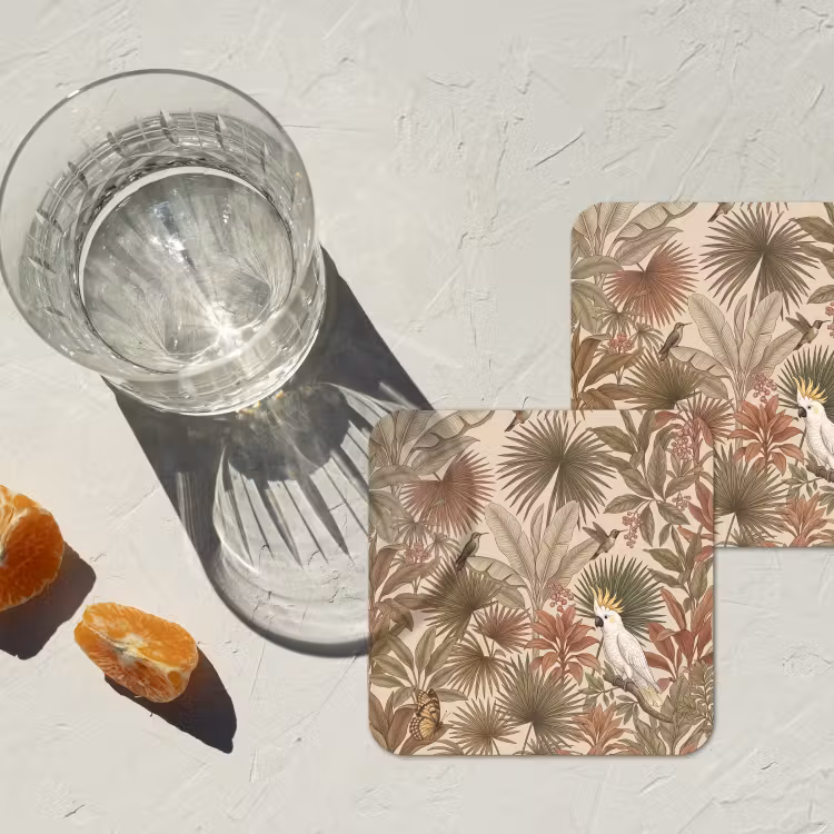 Tropisch - Vogels - Beige onderzetter kurk middel -sfeer4