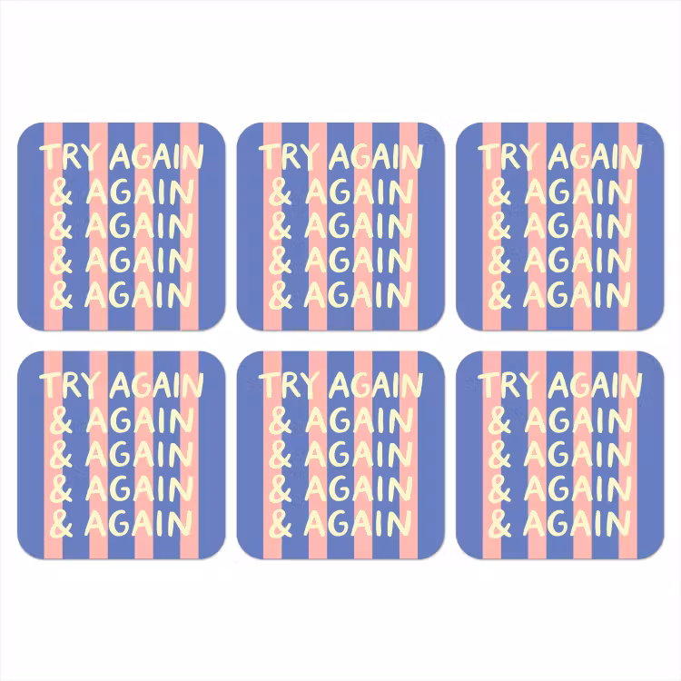 Try again - Strepen - Roze - Verticaal - Blauw onderzetter kurk middel -3d