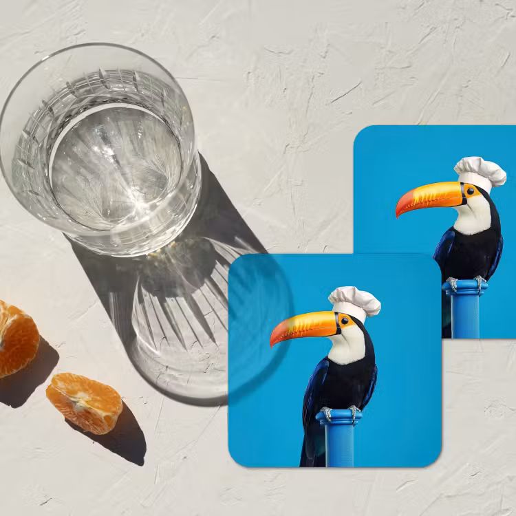 Tucan - Sokkel - Vogel - Koksmuts onderzetter kurk middel -sfeer4