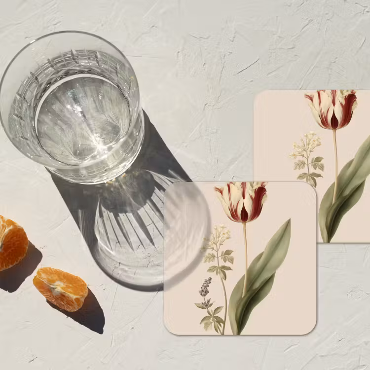 Tulp - Minimalistisch - Beige onderzetter kurk middel -sfeer4