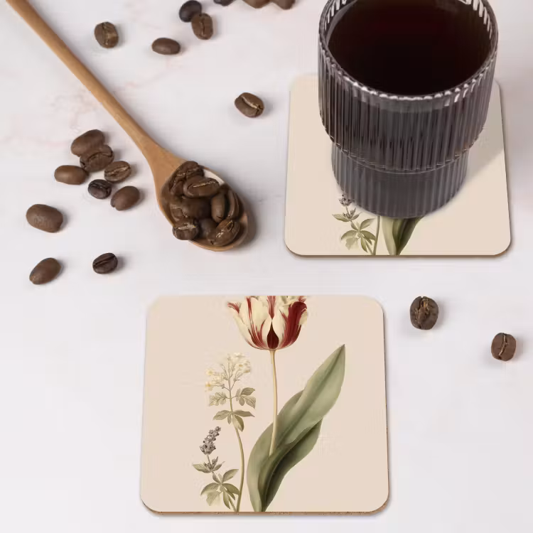Tulp - Minimalistisch - Beige onderzetter kurk middel -sfeer2