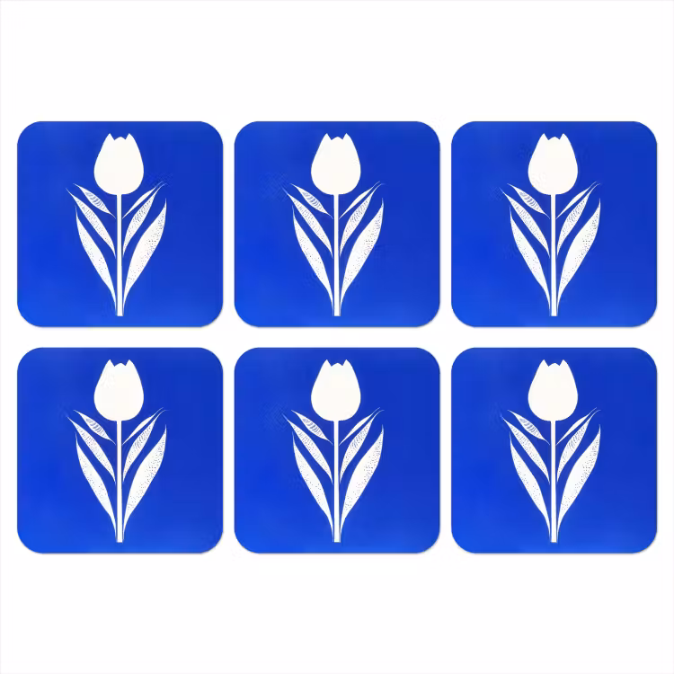 Tulp - Minimalistisch - Bladeren - Wit onderzetter kurk middel -3d