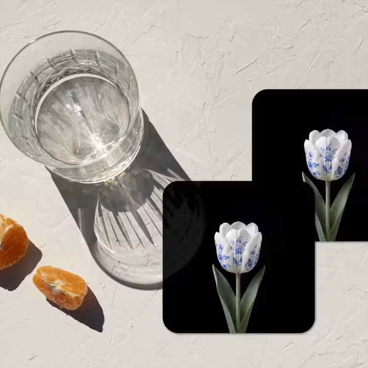 Tulp - Patroon - Blauw onderzetter kurk middel -sfeer4