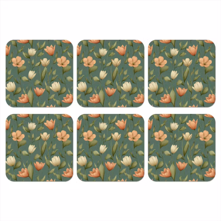 Tulpen - Botanisch - Groen onderzetter kurk middel 366 -3d