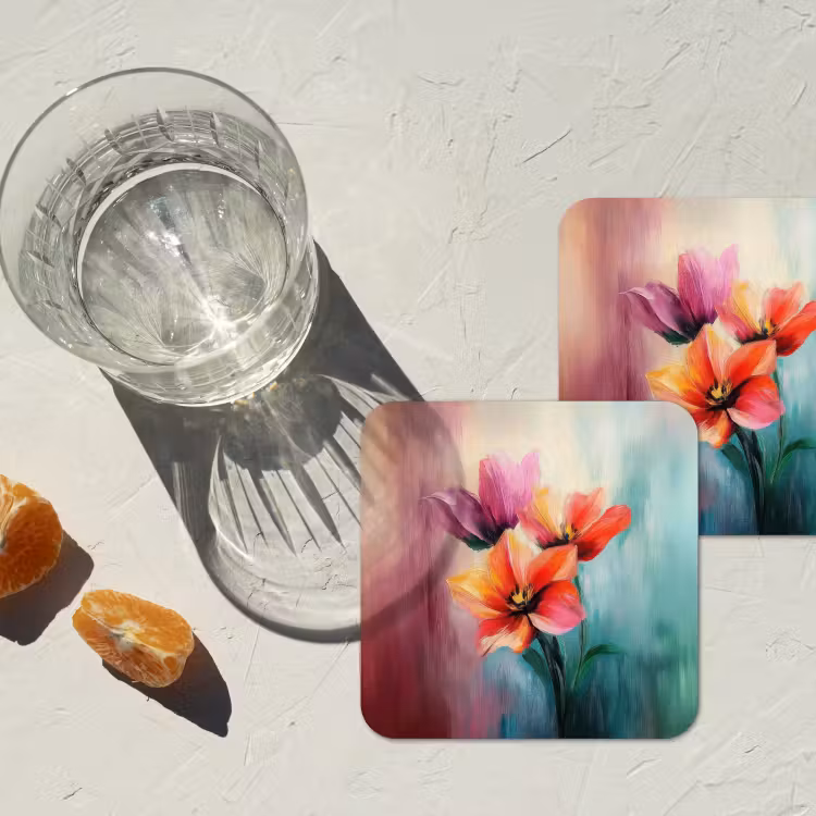 Tulpen - Lichtreflecties - Kleurverloop onderzetter kurk middel -sfeer4