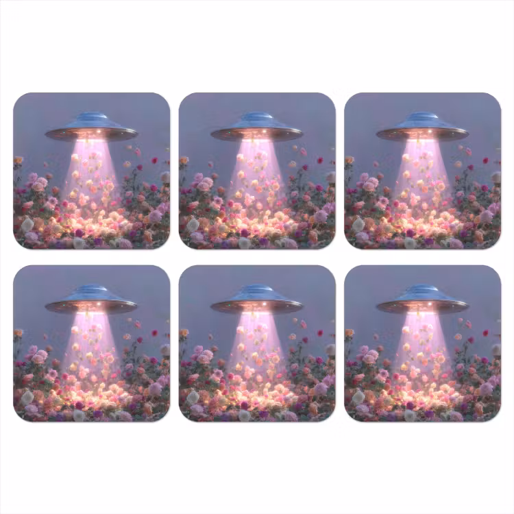 Ufo - Rozen - Pastelkleuren onderzetter kurk middel -3d