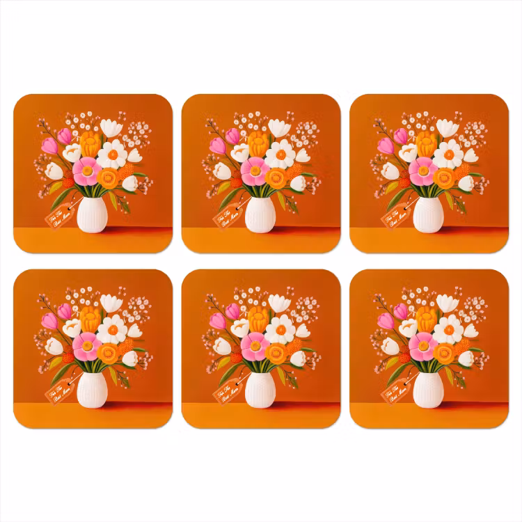 Vaas - Bloemen - Oranje onderzetter kurk middel -3d