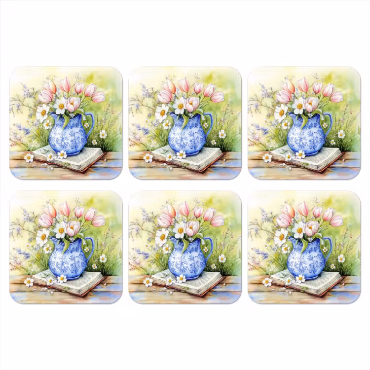Vaas - Delftsblauw - Madeliefjes onderzetter kurk middel -3d