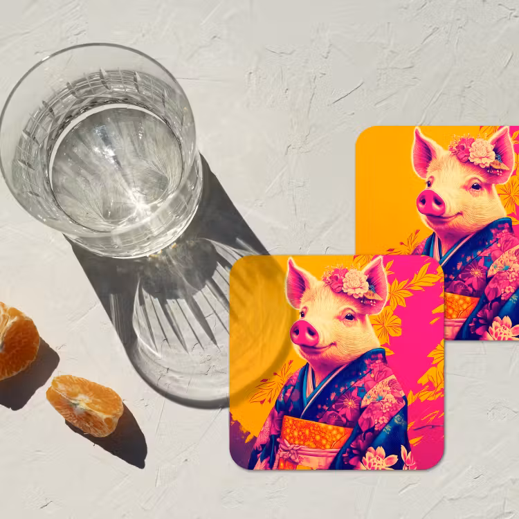 Varken - Bloemkroon - Kimono - Abstract onderzetter kurk middel -sfeer4