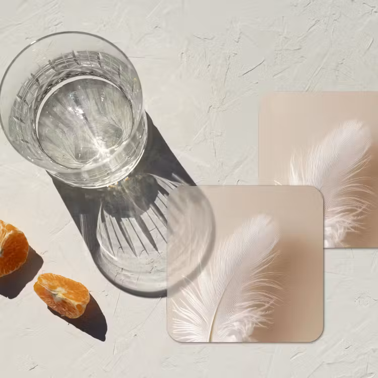 Veer - Minimalistisch - Roze onderzetter kurk middel -sfeer4
