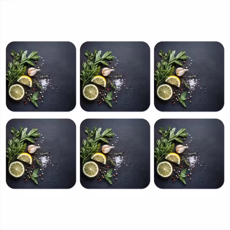 Verse ingrediënten - Compositie - Artistiek onderzetter kurk middel -3d