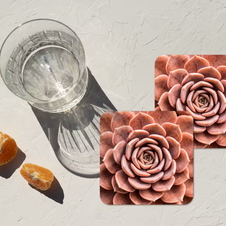 Vetplant - Organisch - Roze onderzetter kurk middel -sfeer4