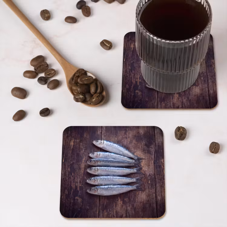 Onderzetter - Vis - Hout - Eten - Vis - Hout - Eten onderzetter kurk middel