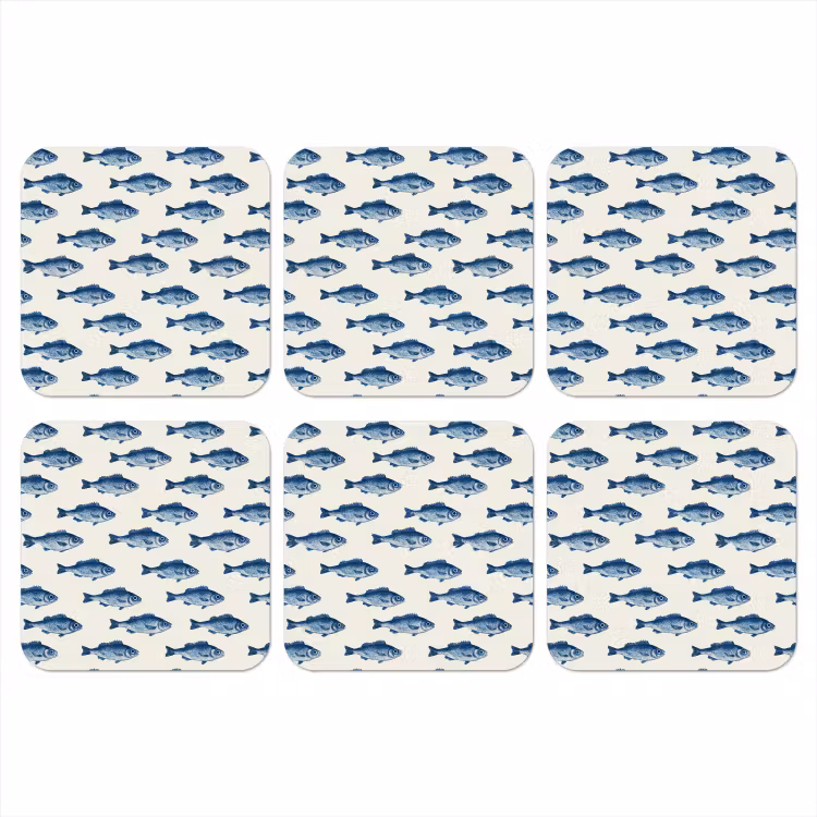 Vis - Patroon - Blauw onderzetter kurk middel 366 -3d