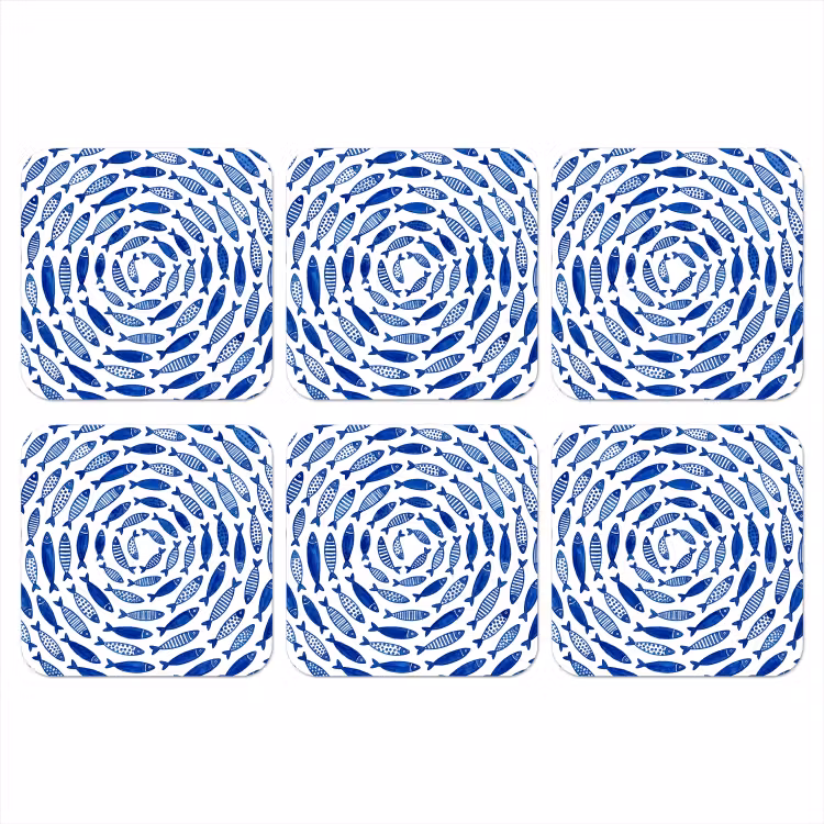 Vis - Patroon - Onderwater - Abstract - Blauw onderzetter kurk middel -3d