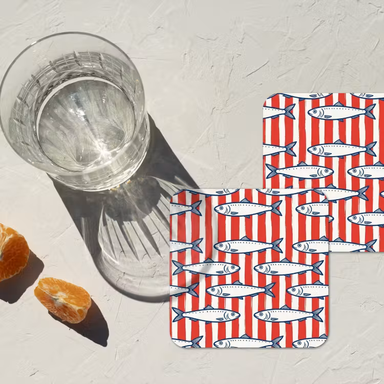Vis - Patroon - Strepen - Illustratie - Rood onderzetter kurk middel -sfeer4