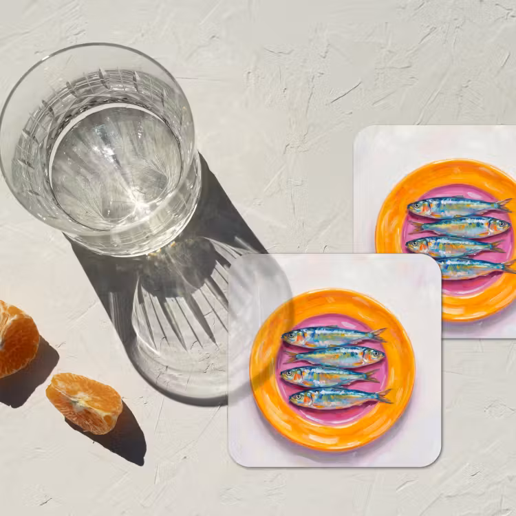 Vis - Vier - Eten - Modern - Kleurrijk onderzetter kurk middel -sfeer4