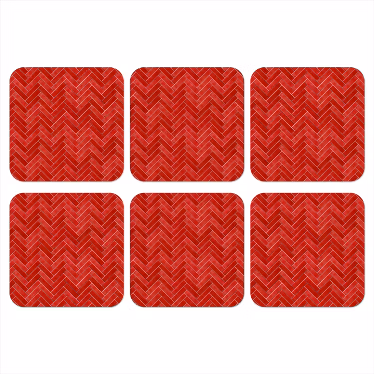 Visgraat - Tegel - Rood onderzetter kurk middel 366 -3d