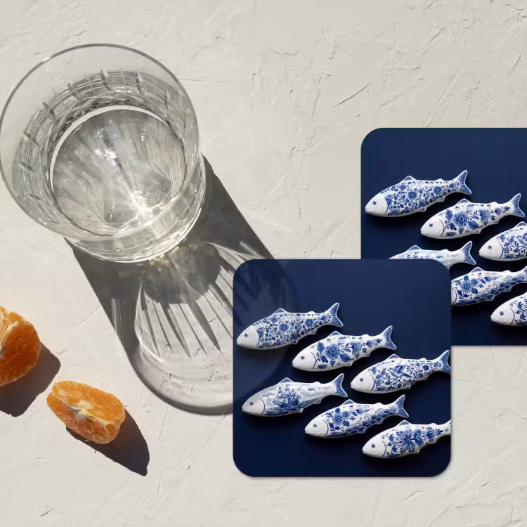 Vissen - Delfts - Blauw - Keramiek onderzetter kurk middel -sfeer4